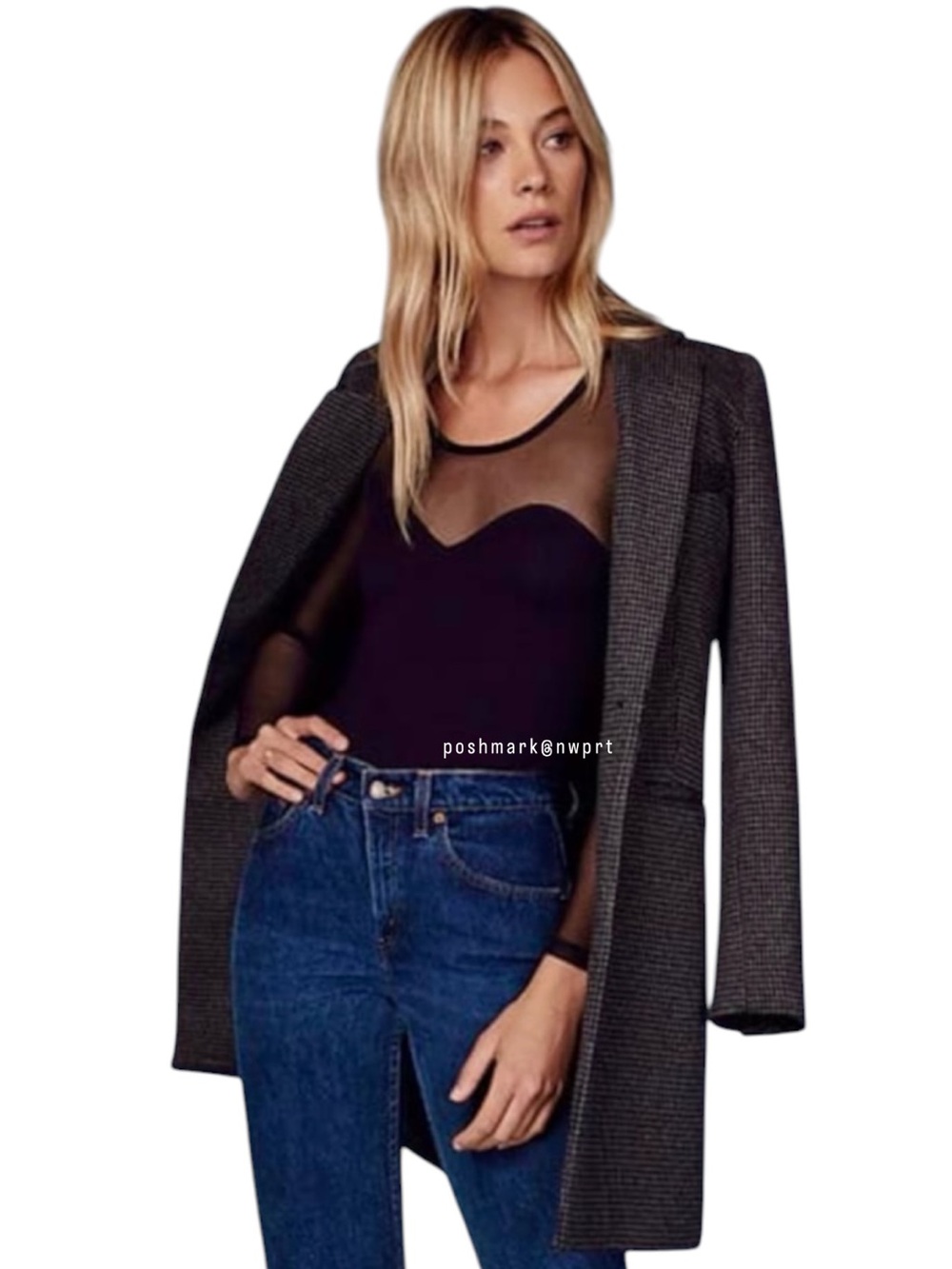 REFORMATION Pixie Mesh Bodysuit Sheer Yoke Black Top XS - Picture 2 of 10